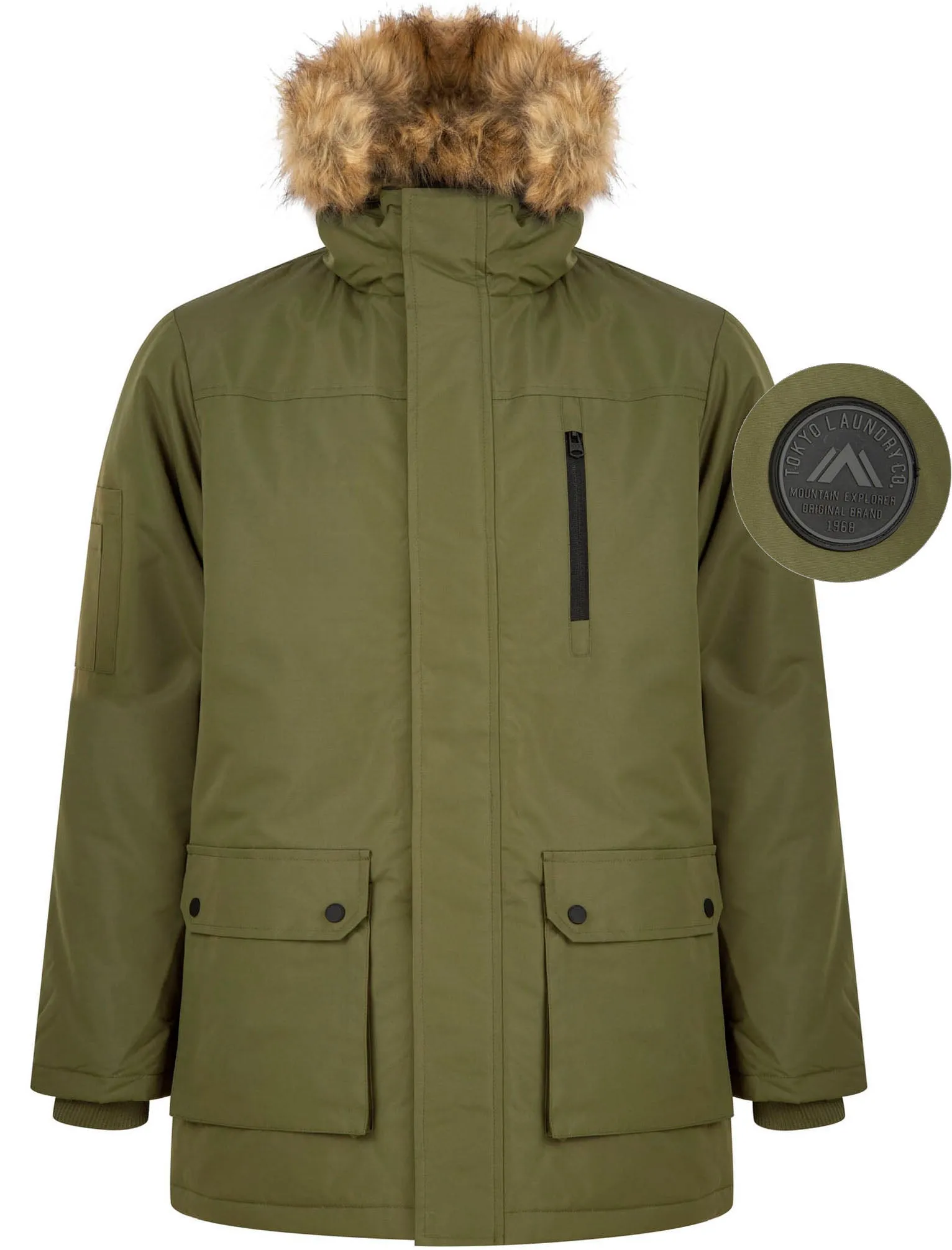 Pahana Taslon Parka Coat with Faux Fur Trim Hood in Ivy Green - Tokyo Laundry