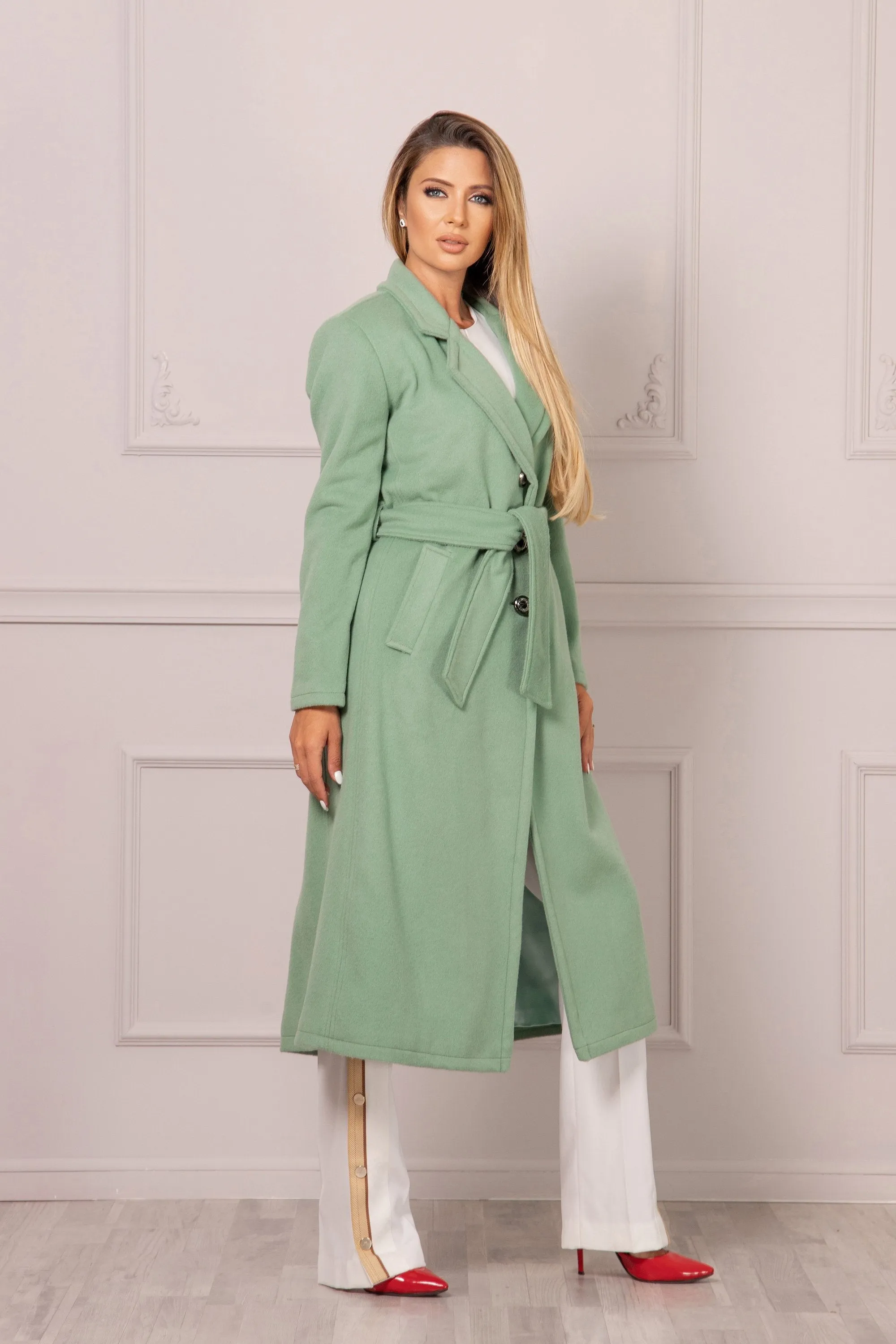 PALE GREEN BELTED COAT