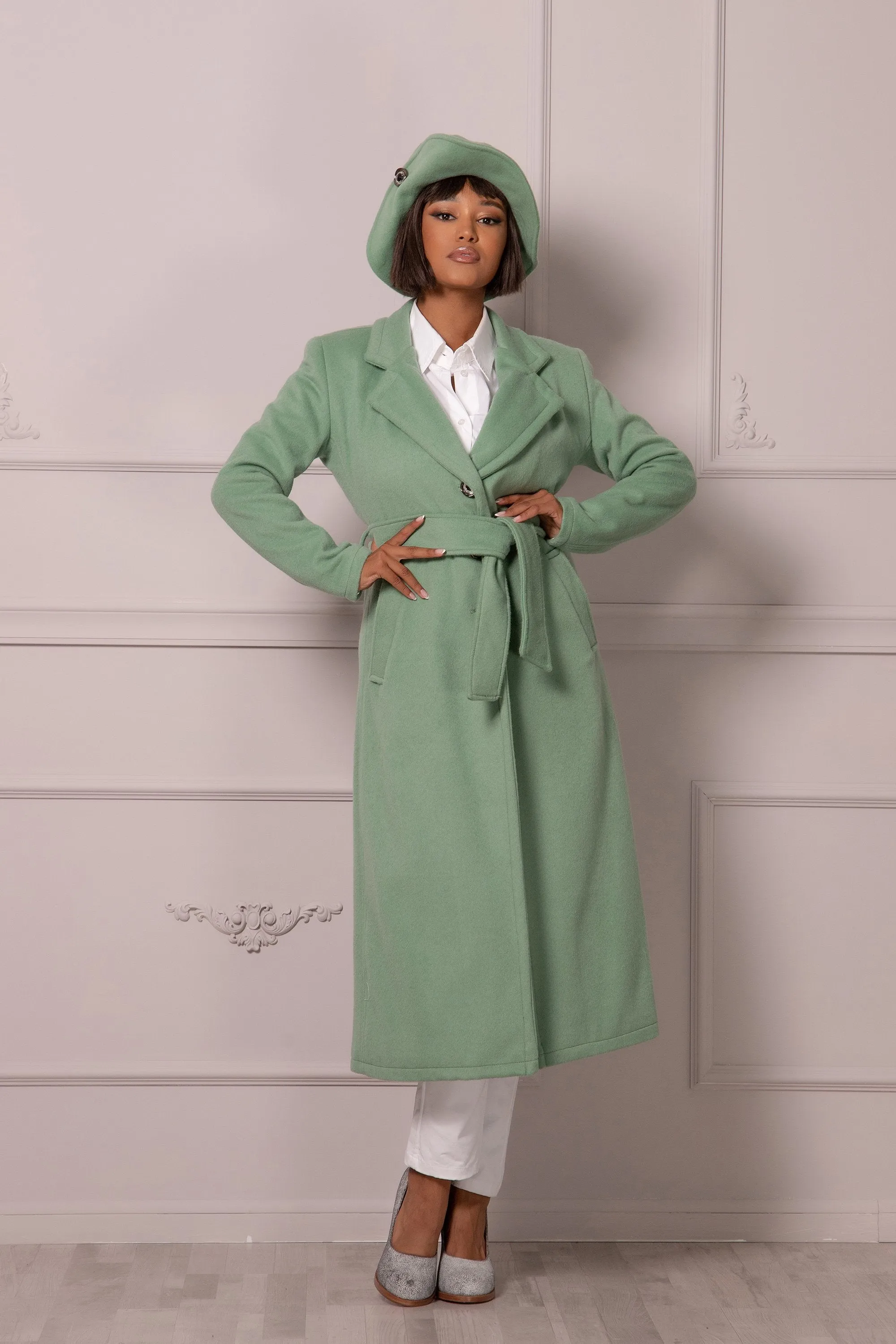 PALE GREEN BELTED COAT