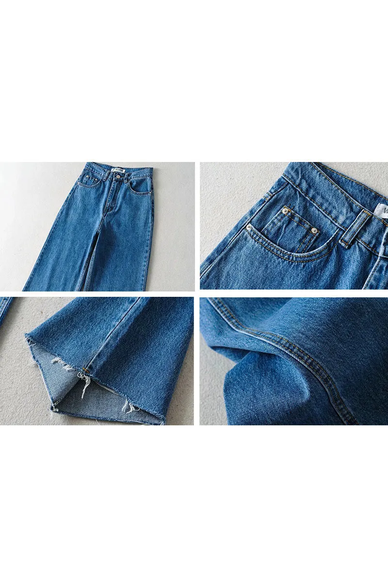 PK740 Frayed Hem Wide-Leg Denim Pants