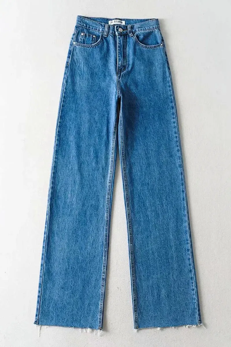 PK740 Frayed Hem Wide-Leg Denim Pants