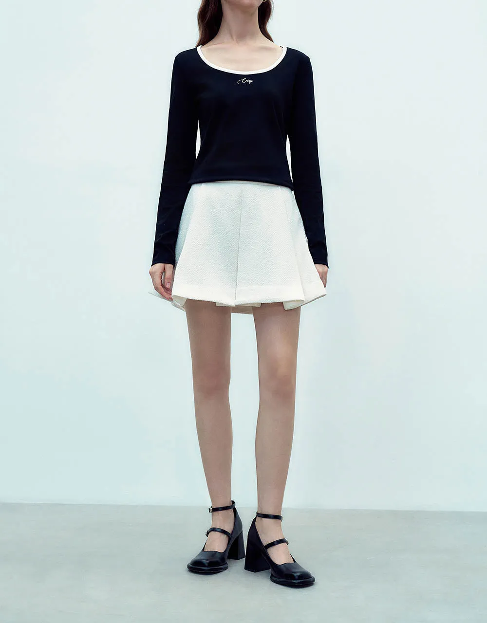 Pleated Mini Knitted A-Line Skirt