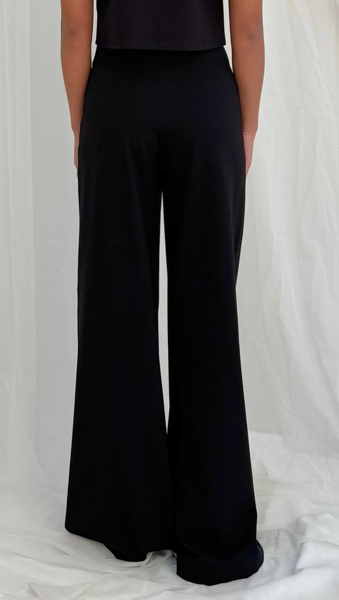 Ponte Knit Wide Leg Pant - Black