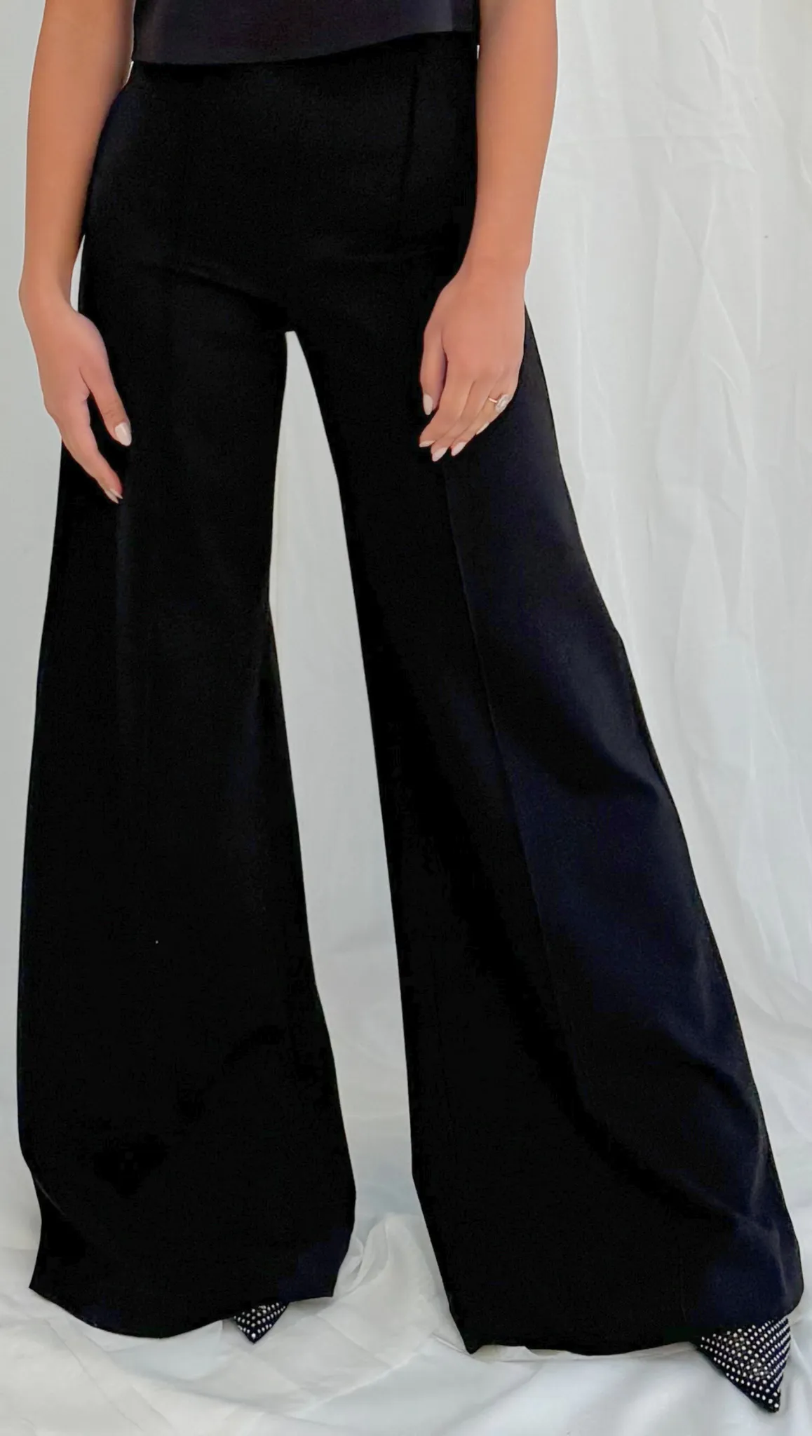 Ponte Knit Wide Leg Pant - Black