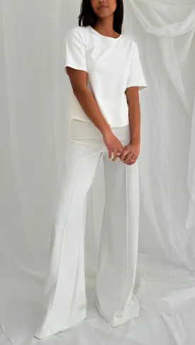 Ponte Knit Wide Leg Pant - Off White