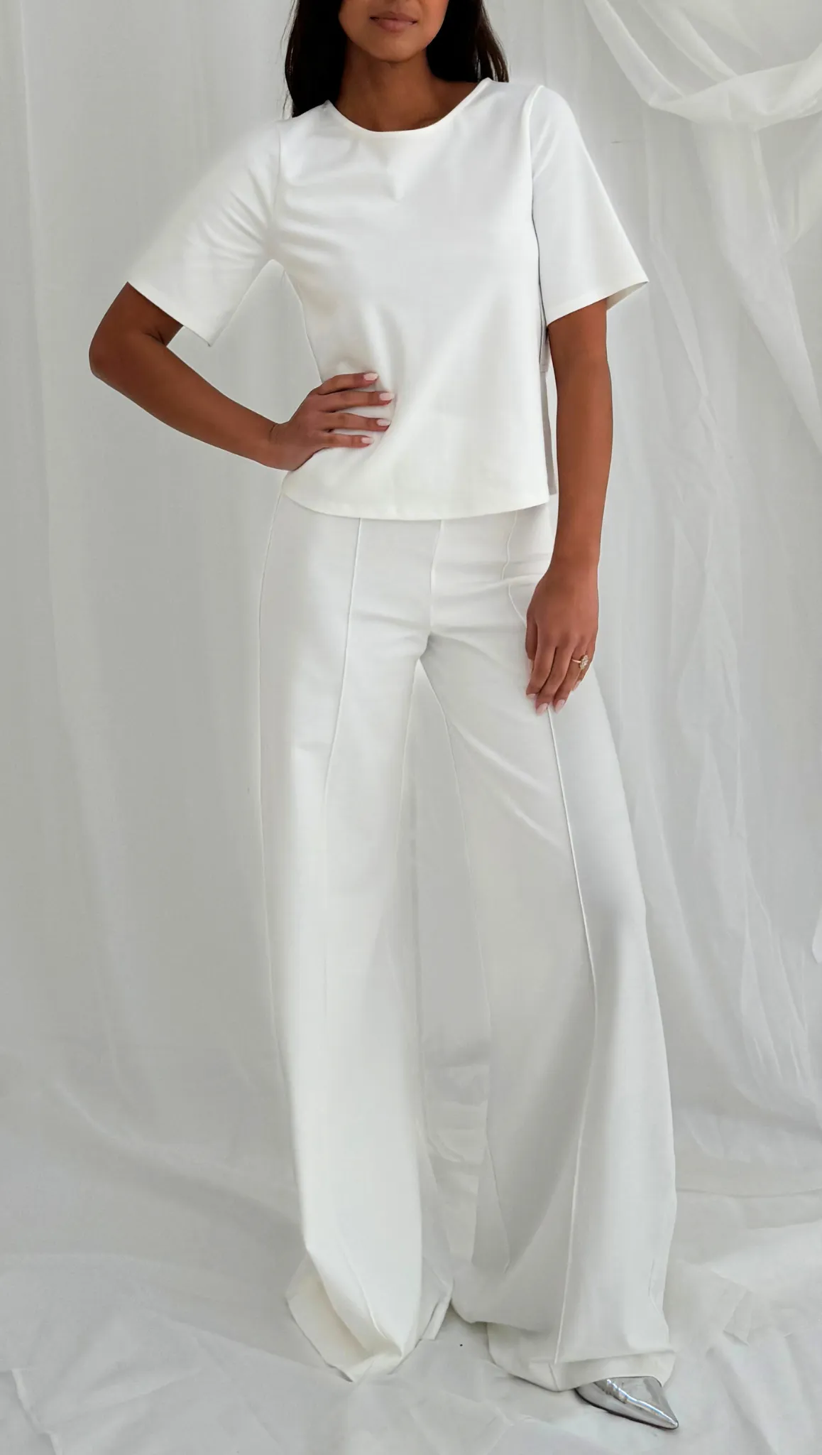 Ponte Knit Wide Leg Pant - Off White