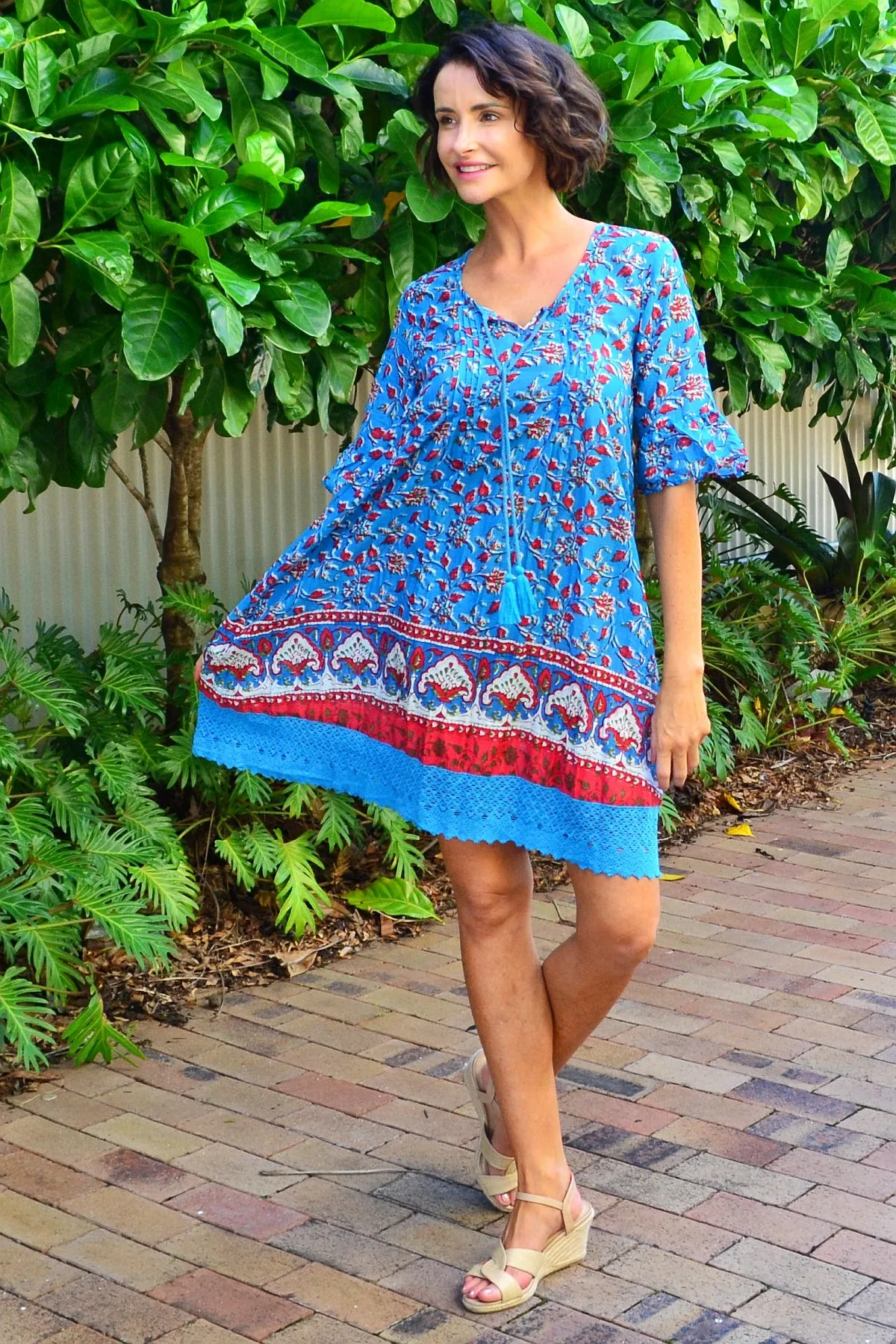 Red Blue Hannah Boho Tunic Dress