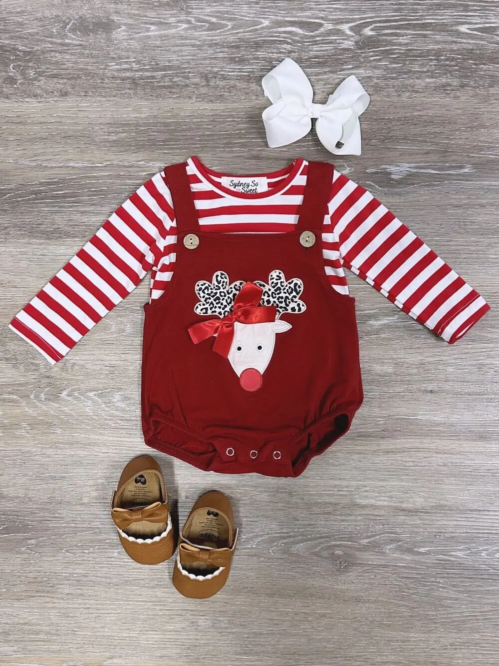 Red Nosed Reindeer Baby Bubble & Red Striped Top Set