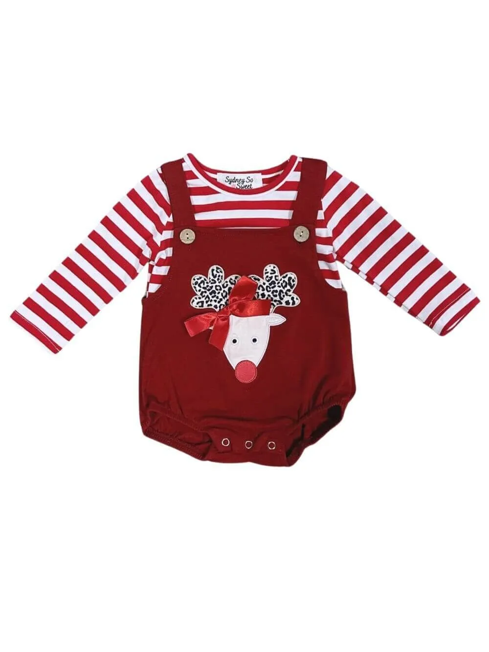 Red Nosed Reindeer Baby Bubble & Red Striped Top Set