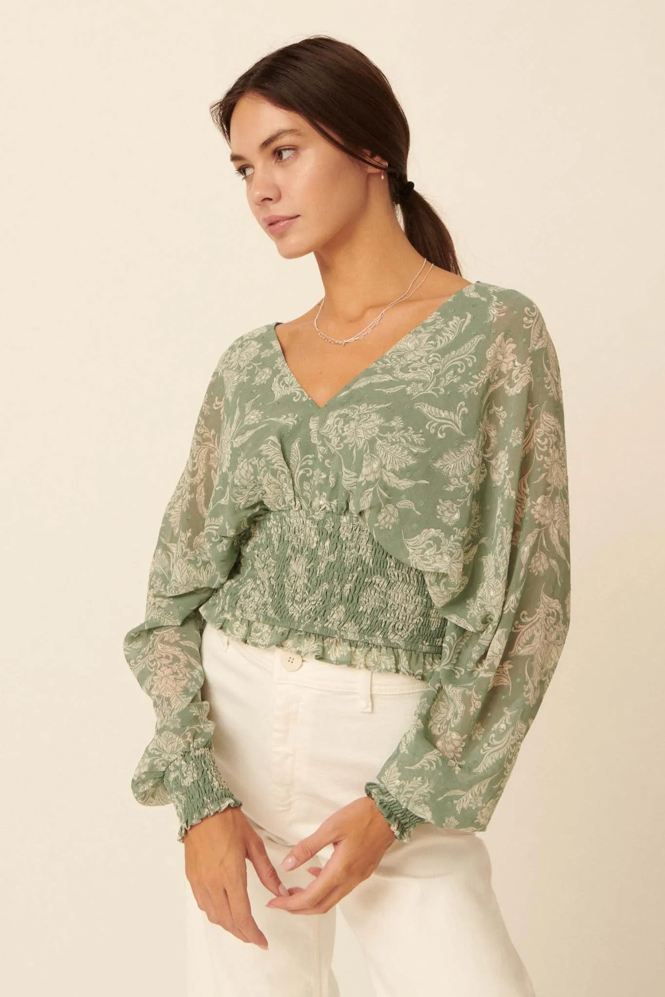 Renaissance Girl Smocked Floral Kimono Top