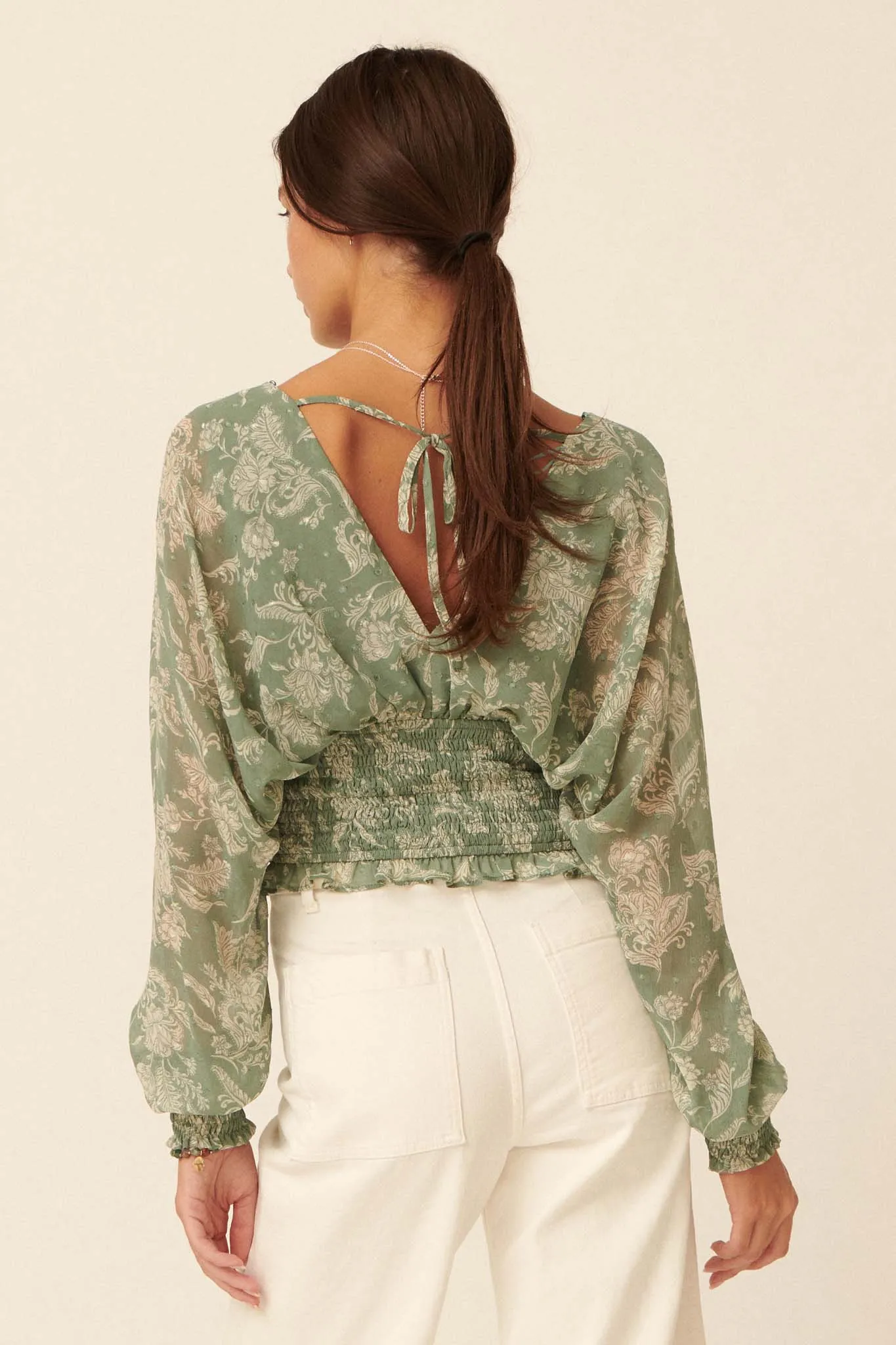 Renaissance Girl Smocked Floral Kimono Top