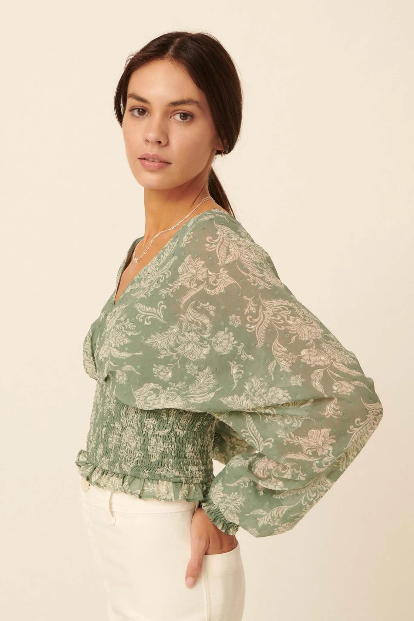 Renaissance Girl Smocked Floral Kimono Top