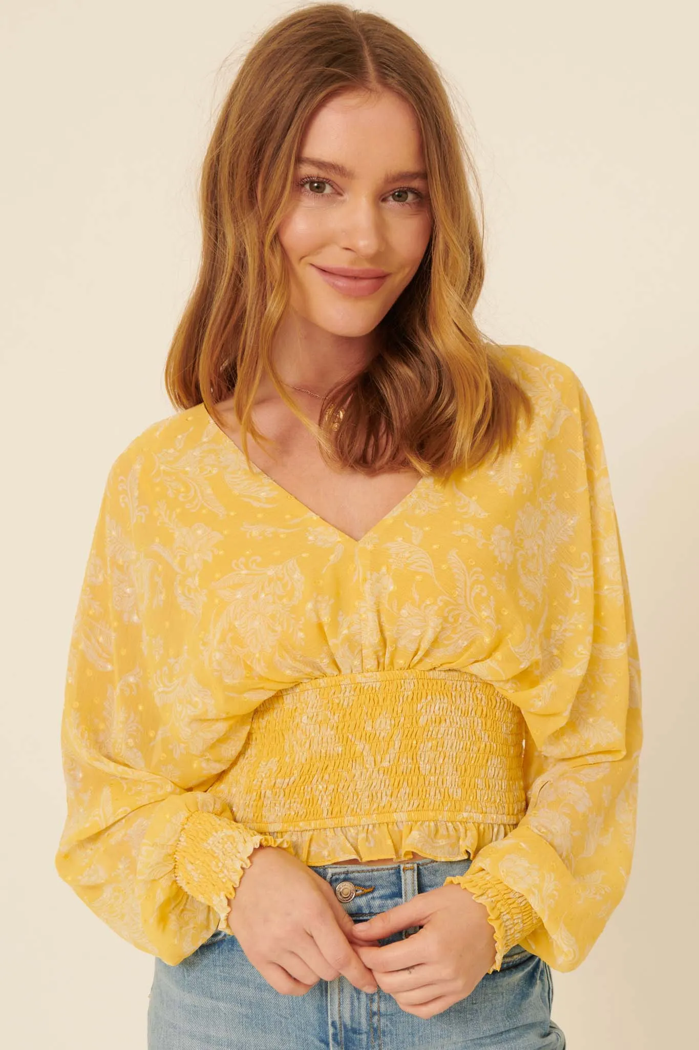 Renaissance Girl Smocked Floral Kimono Top