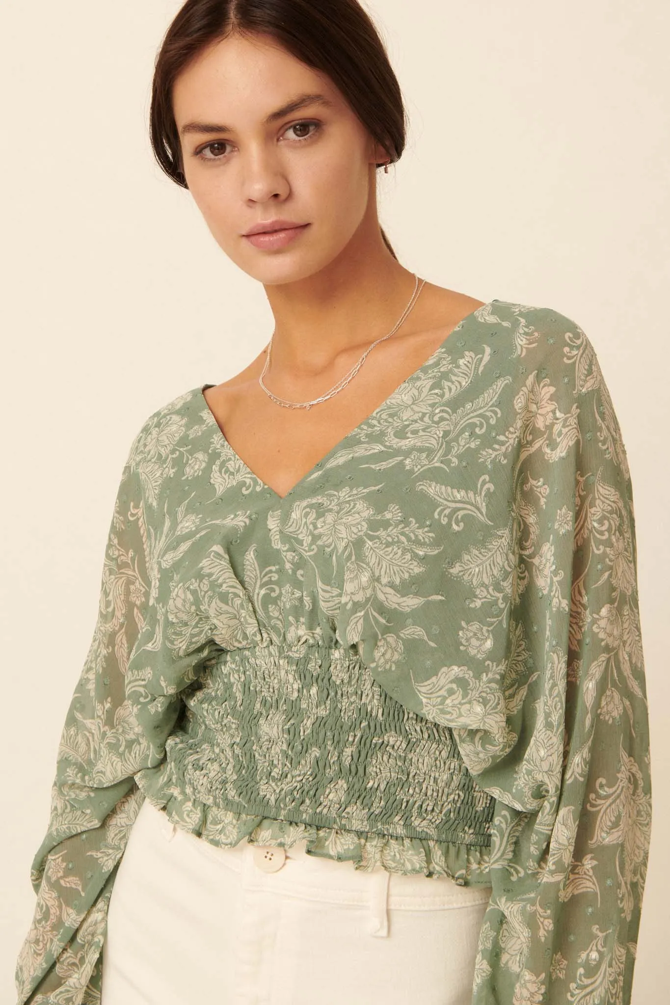 Renaissance Girl Smocked Floral Kimono Top