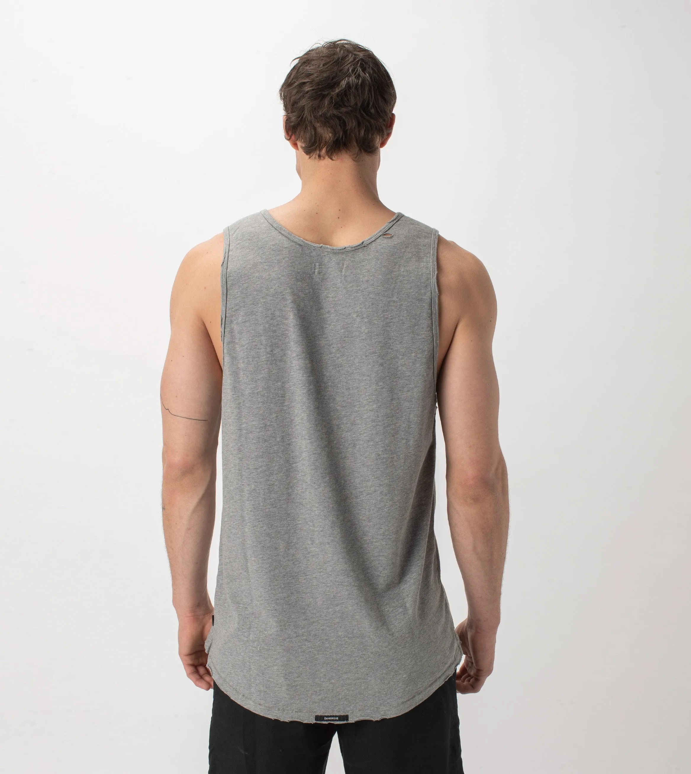 Ripped Rugger Tank Dk Grey Marle