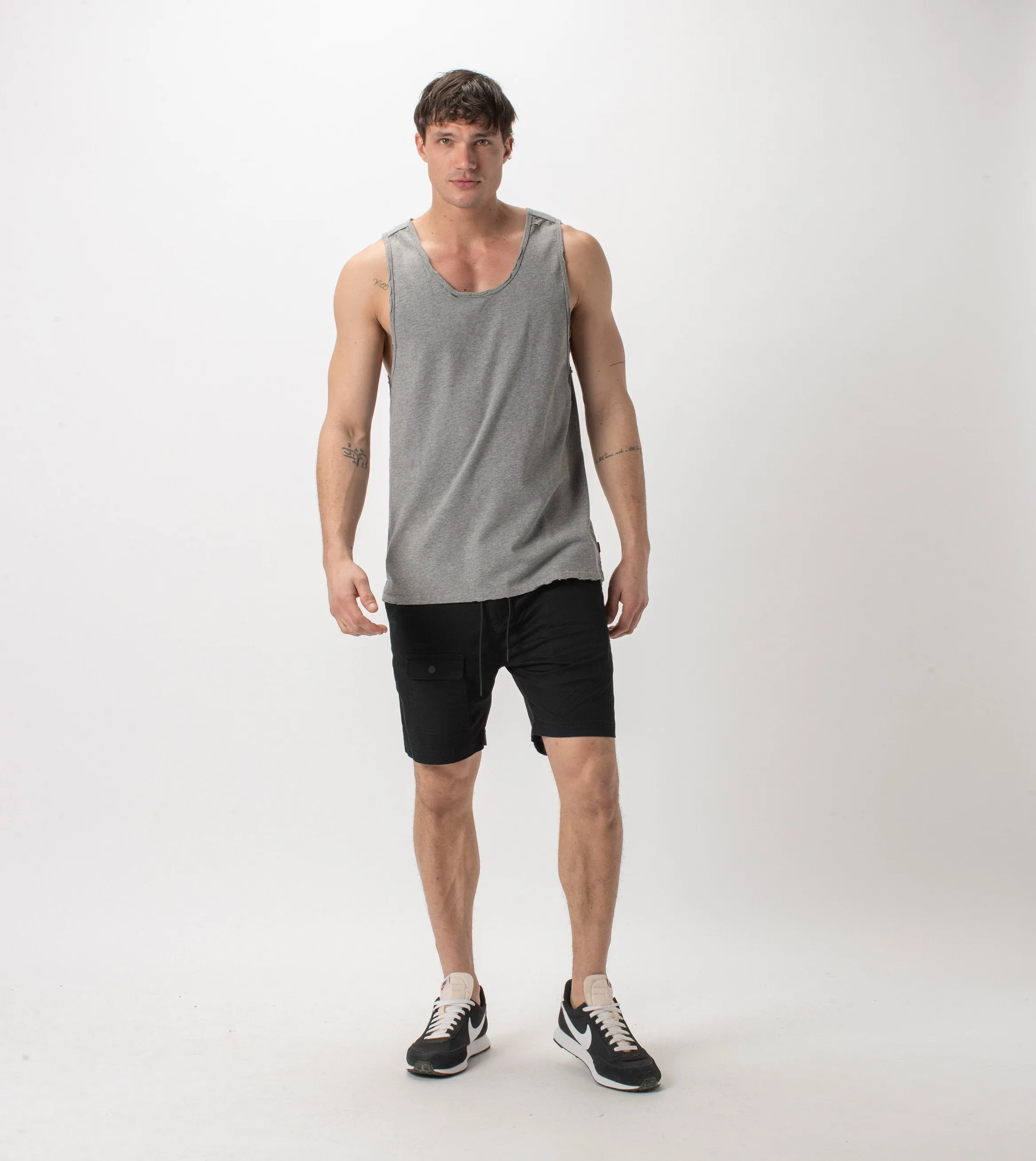 Ripped Rugger Tank Dk Grey Marle