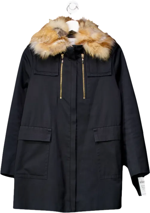 Sandro Blue Parka Coat With Detachable Faux Fur Coat UK 8