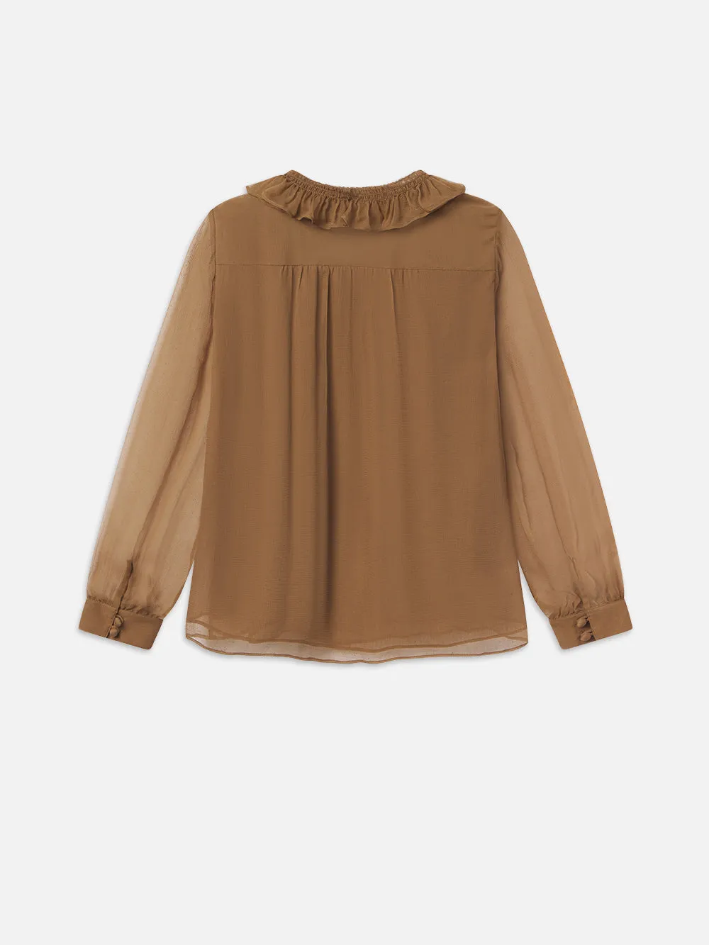 Shirred Ruffle Neck Blouse -- Camel