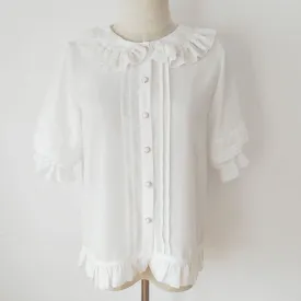 Short Lantern Sleeve Chiffon Blouse Ruffled Collar Lolita Shirt