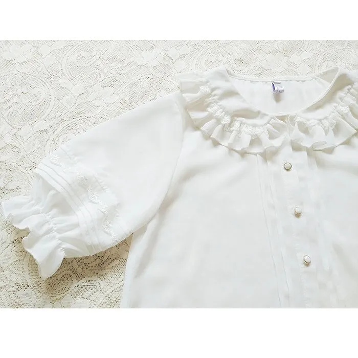 Short Lantern Sleeve Chiffon Blouse Ruffled Collar Lolita Shirt