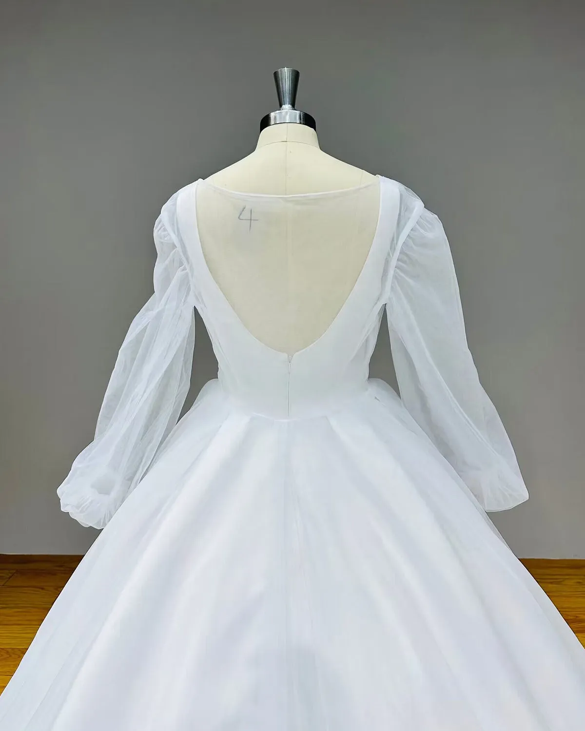 Simple Satin and Tulle Ball Gown Wedding Dress with Detachable Shawl and Backless Design