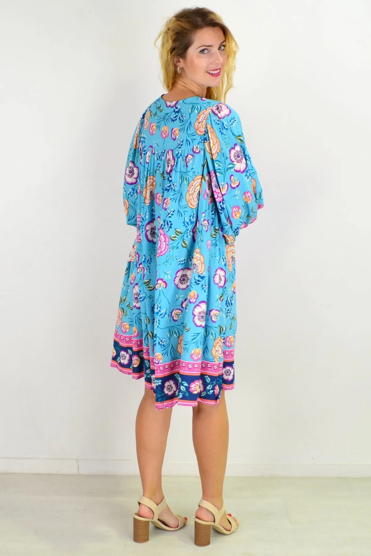 Soft Blue Moroccan Style Boho Tunic Dress