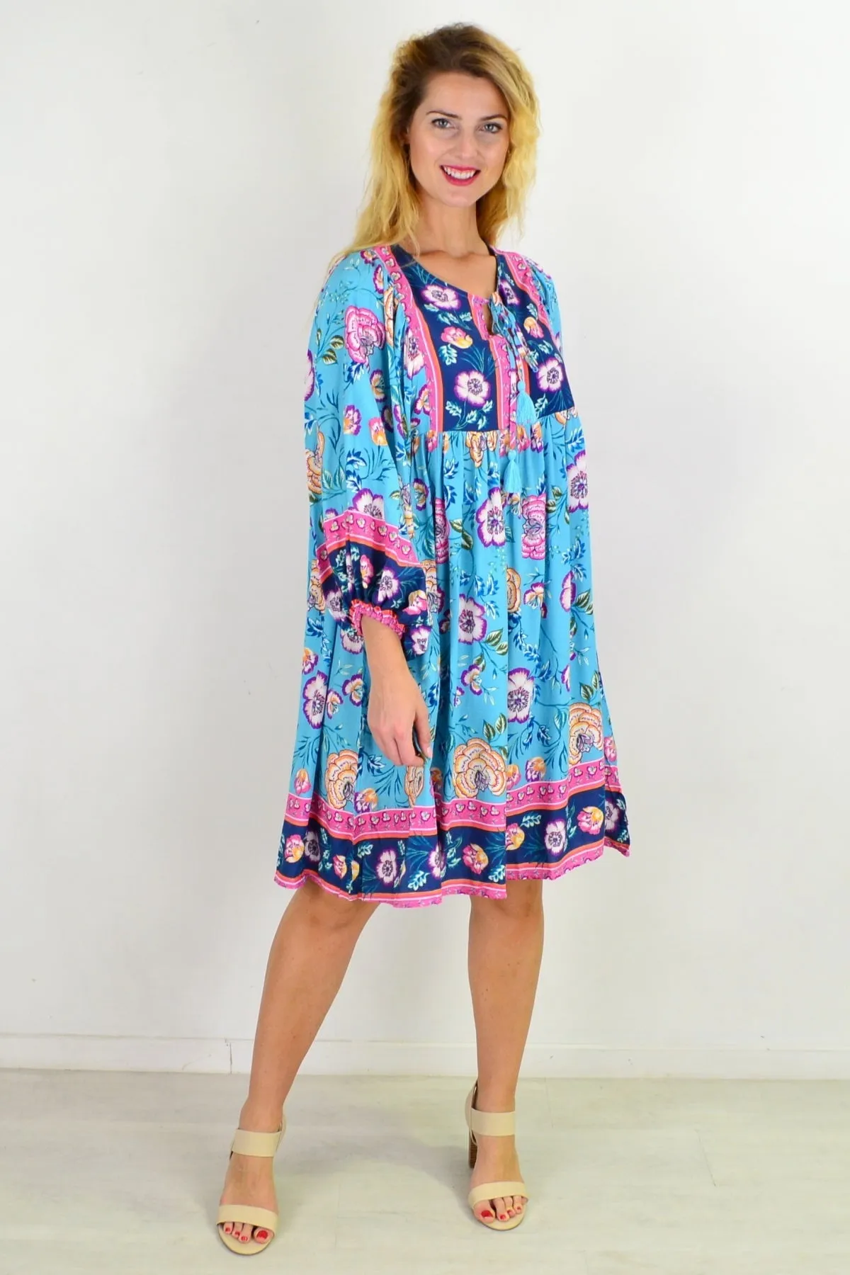 Soft Blue Moroccan Style Boho Tunic Dress