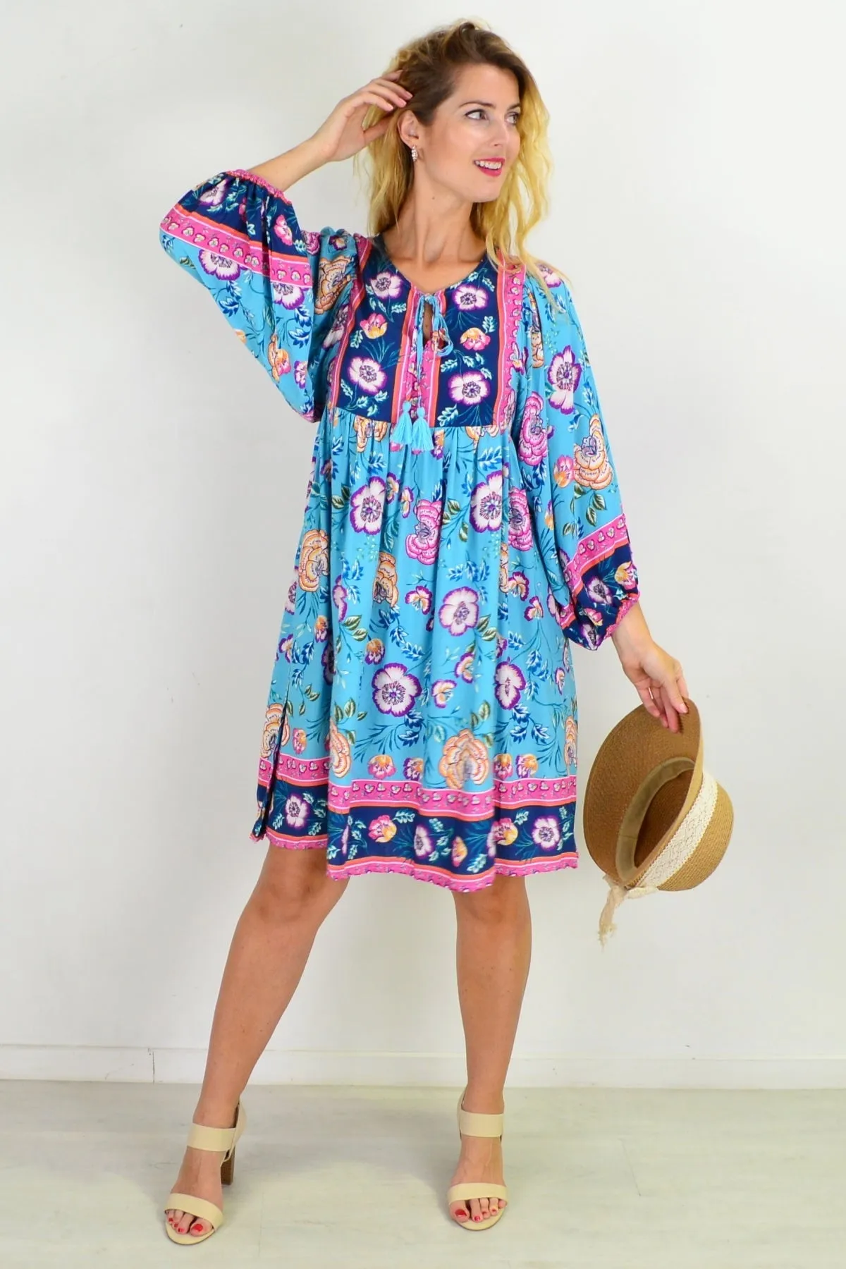 Soft Blue Moroccan Style Boho Tunic Dress