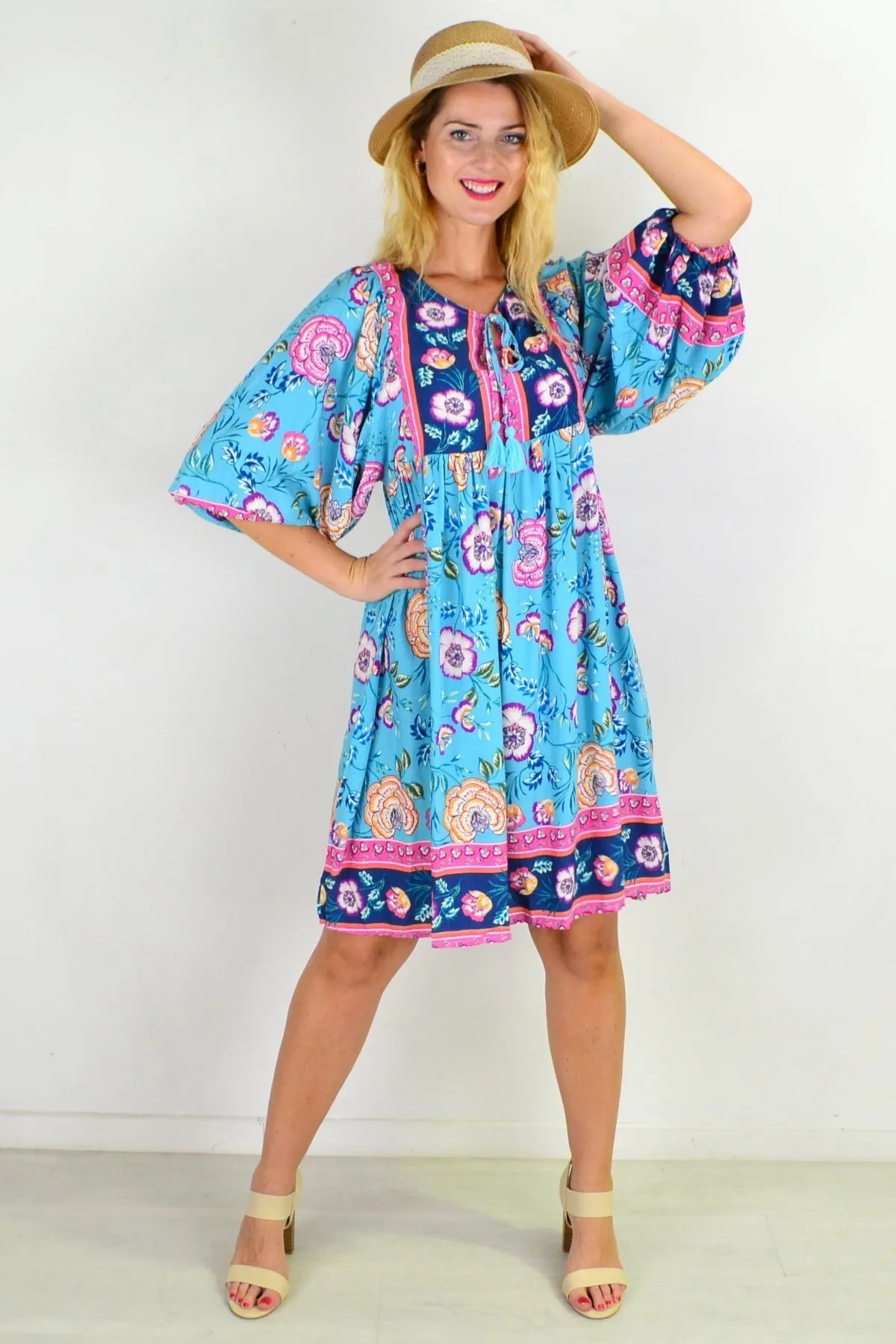 Soft Blue Moroccan Style Boho Tunic Dress