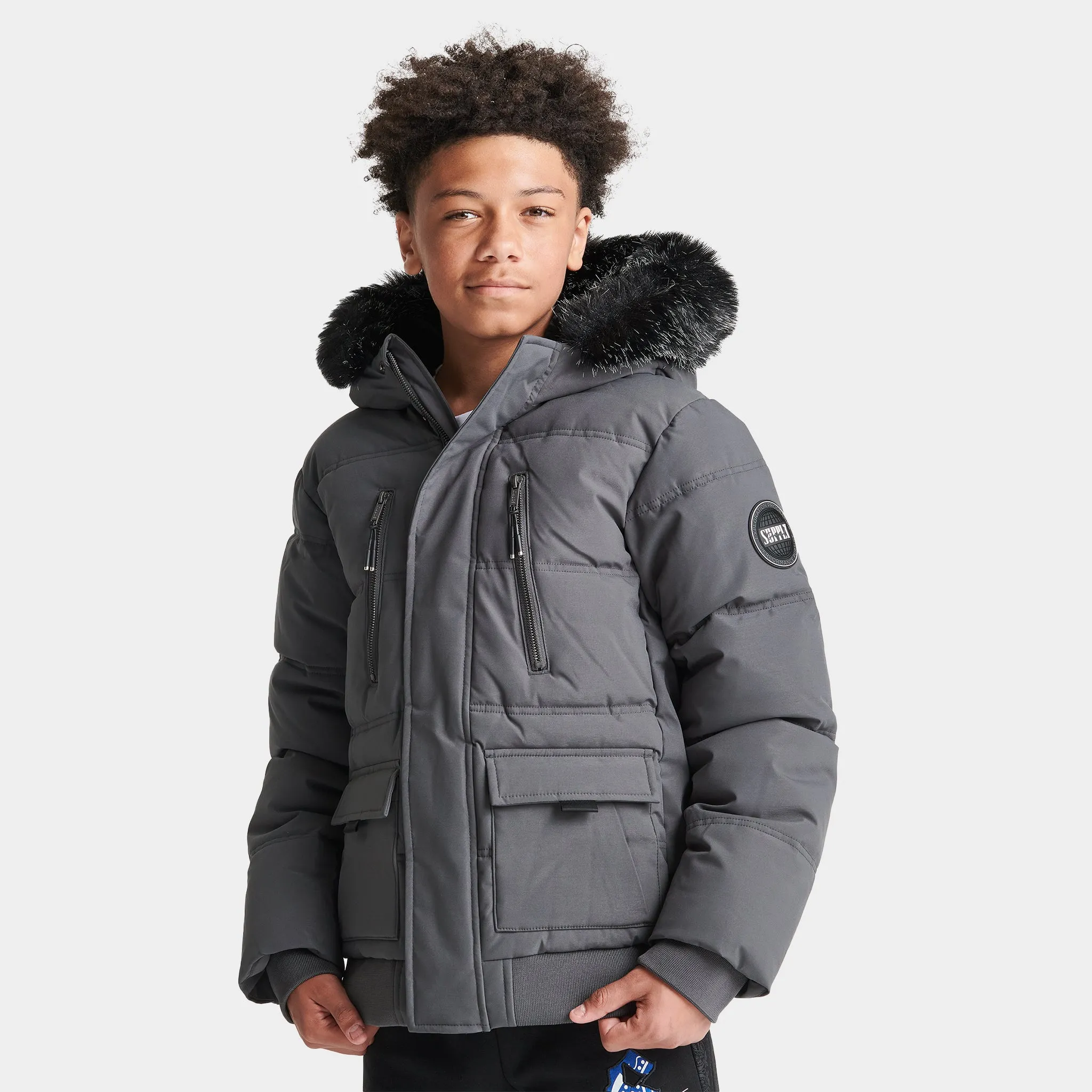 Supply & Demand Juniors' Destruct Short Parka / Dark Grey