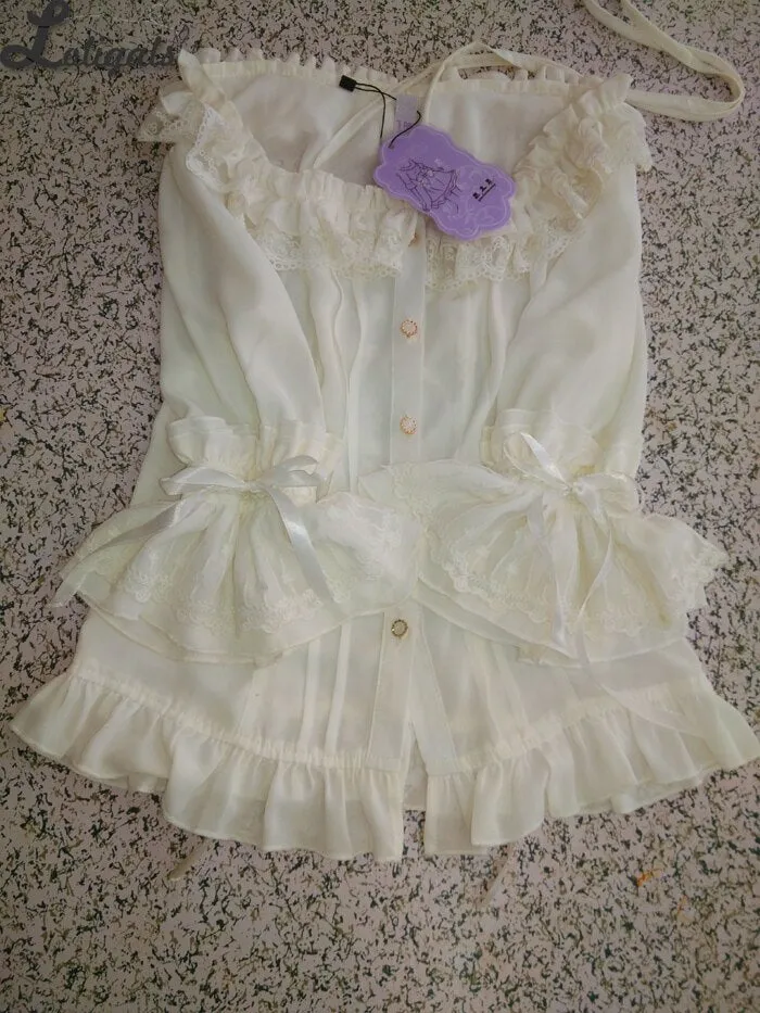 Sweet Chiffon Shirt Ruffled Short Sleeve Criss Cross Lolita Blouse