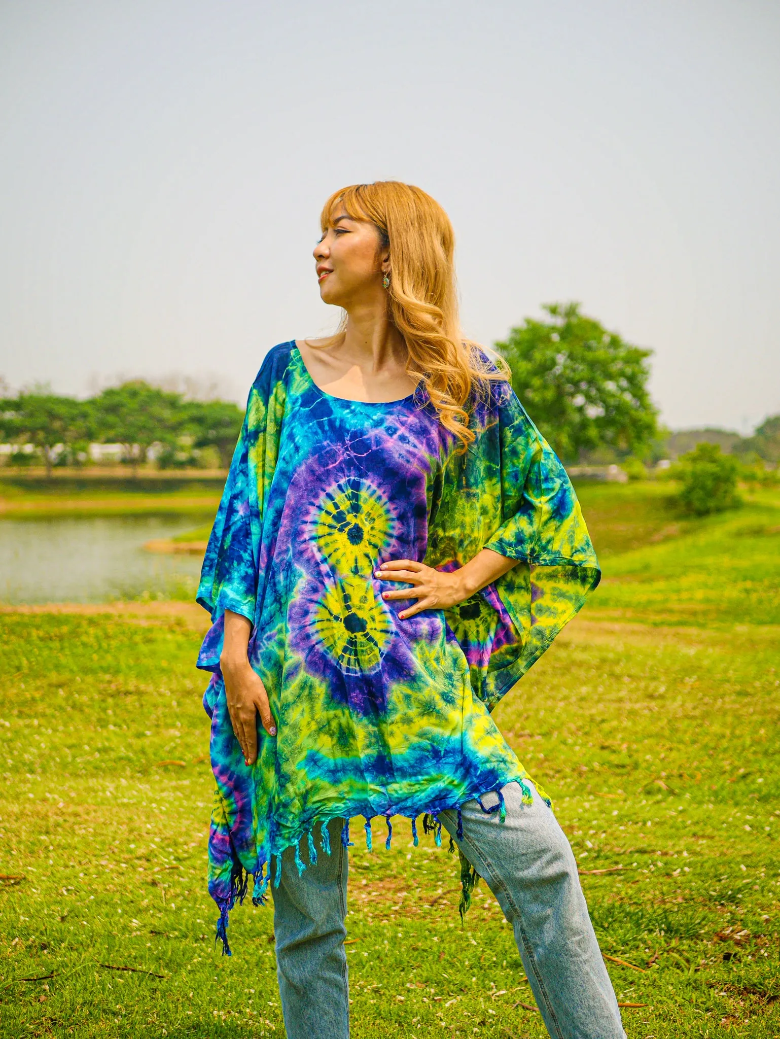 T0333- Hand Dyed Tunic Boho Kaftan Blouse Hippie Oversize Tops