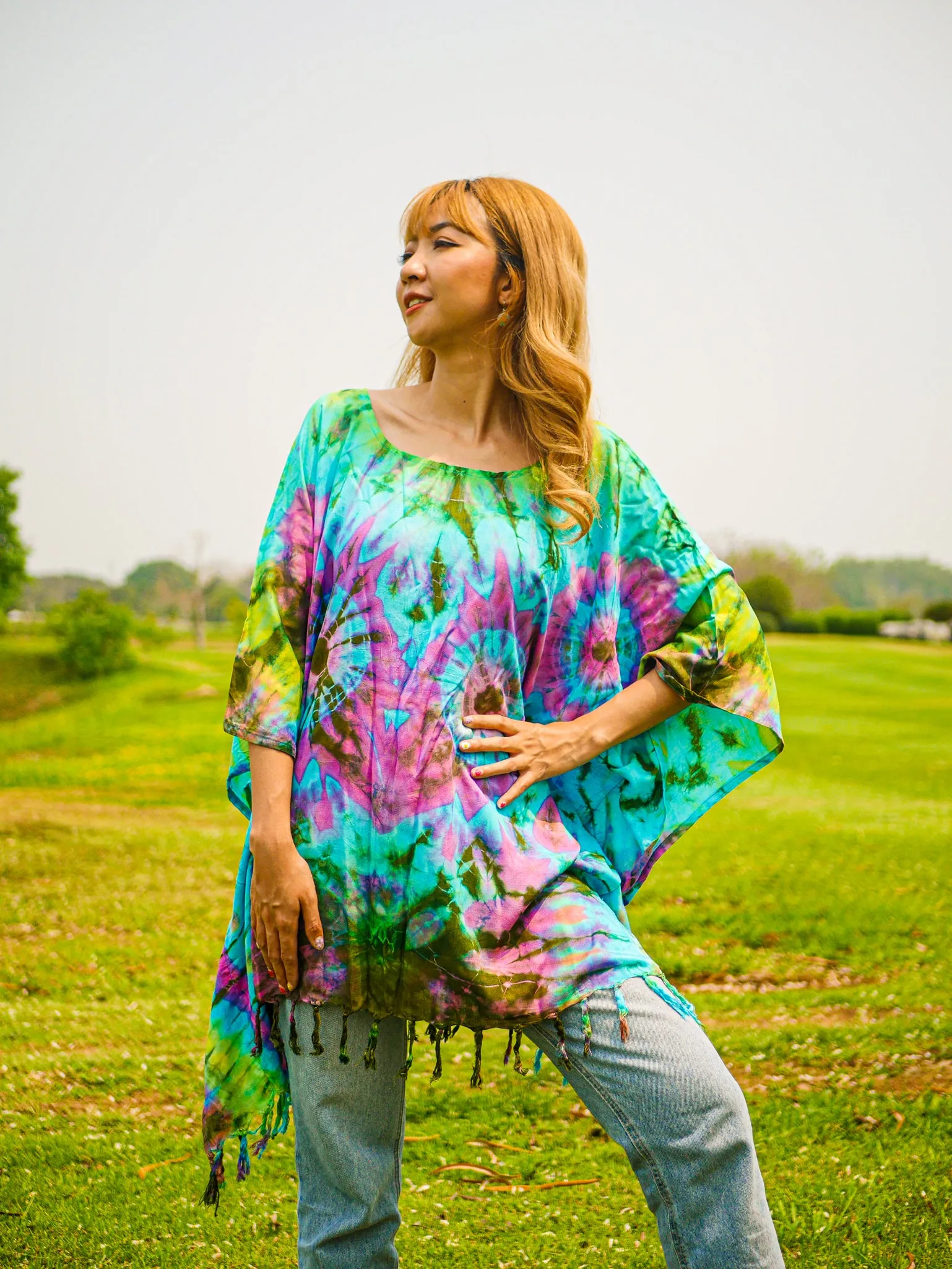 T0336- Hand Dyed Tunic Boho Kaftan Blouse Hippie Oversize Tops