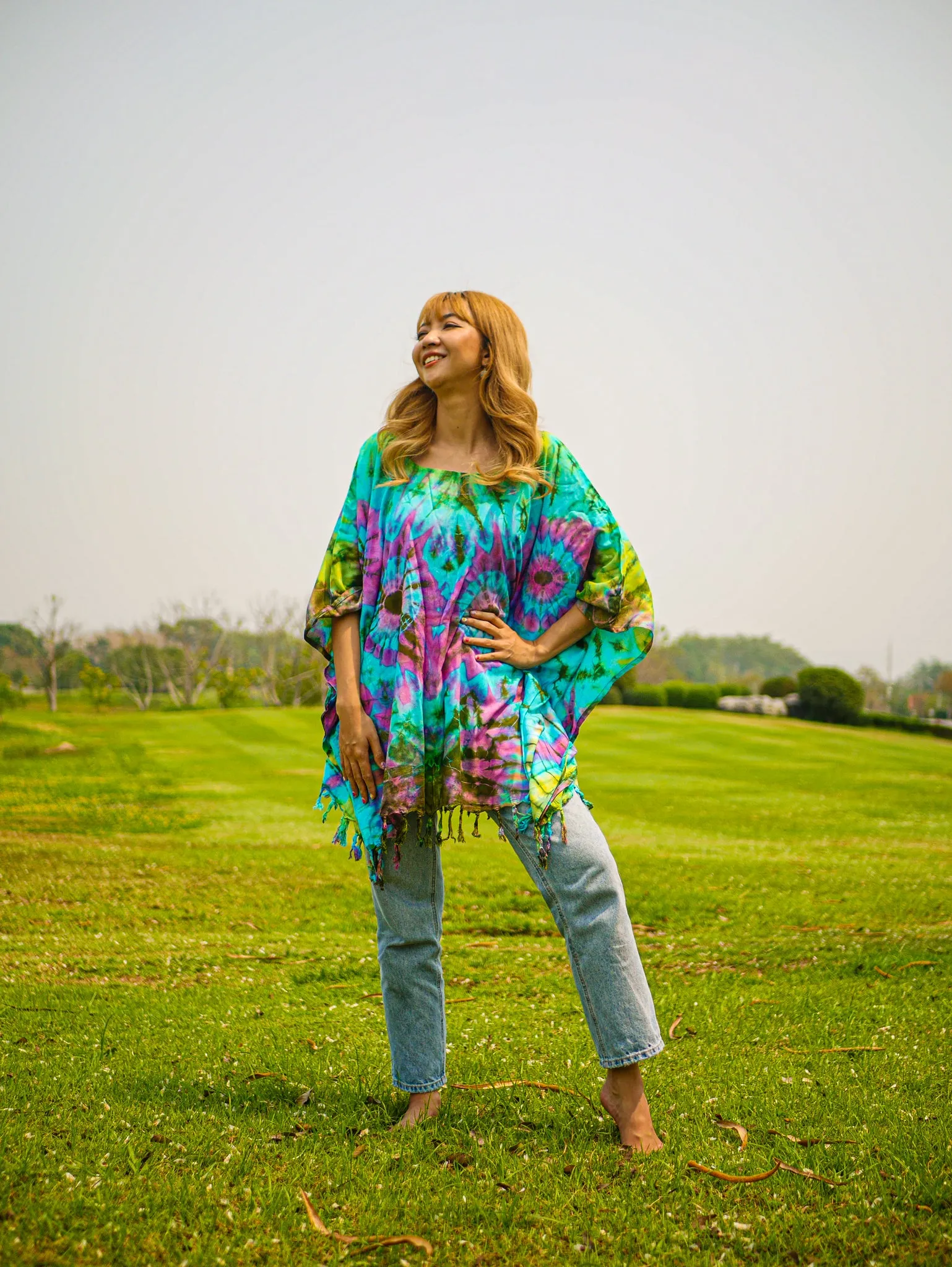 T0336- Hand Dyed Tunic Boho Kaftan Blouse Hippie Oversize Tops