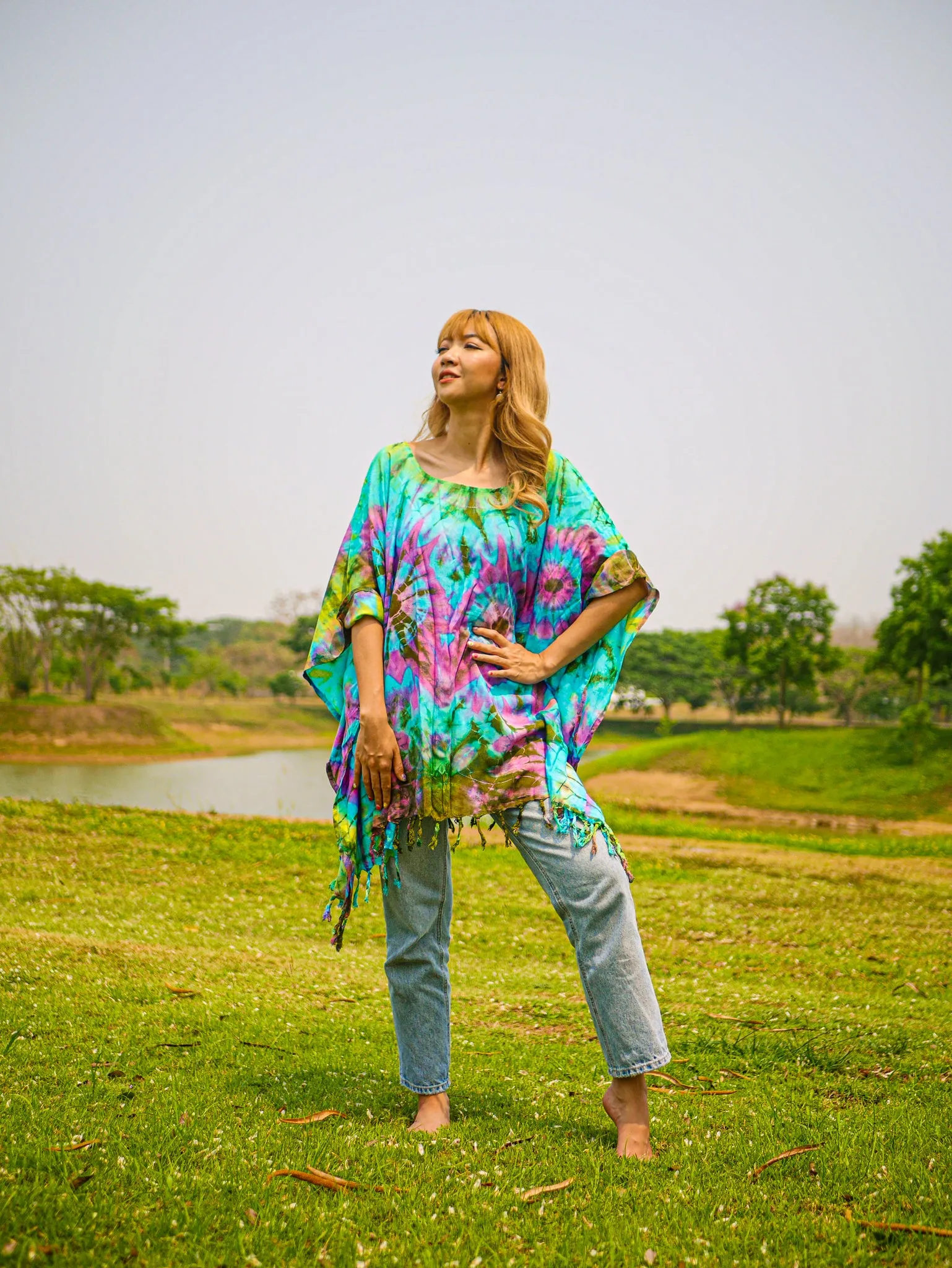 T0336- Hand Dyed Tunic Boho Kaftan Blouse Hippie Oversize Tops