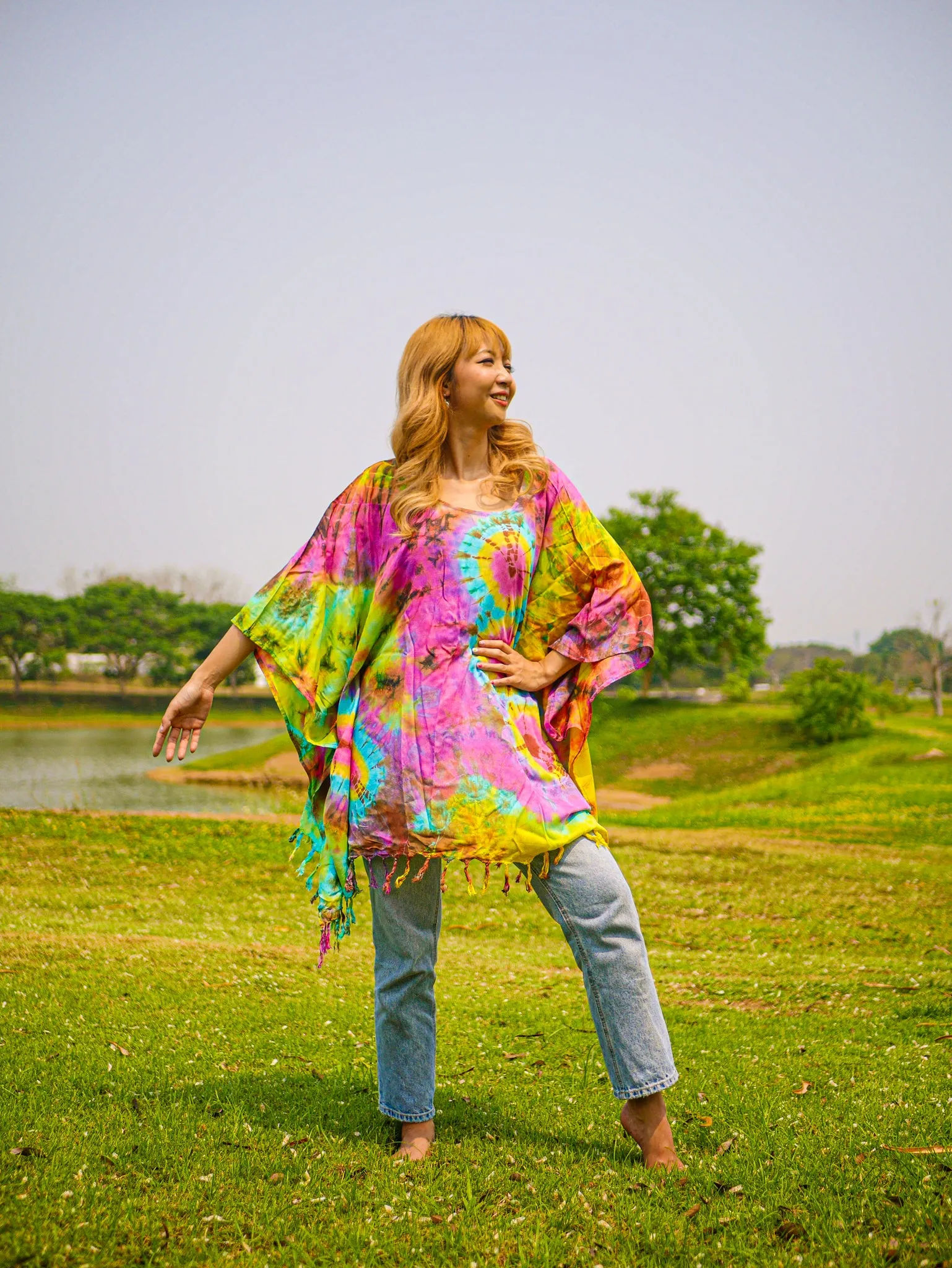 T0379- Hand Dyed Tunic Boho Kaftan Blouse Hippie Oversize Tops