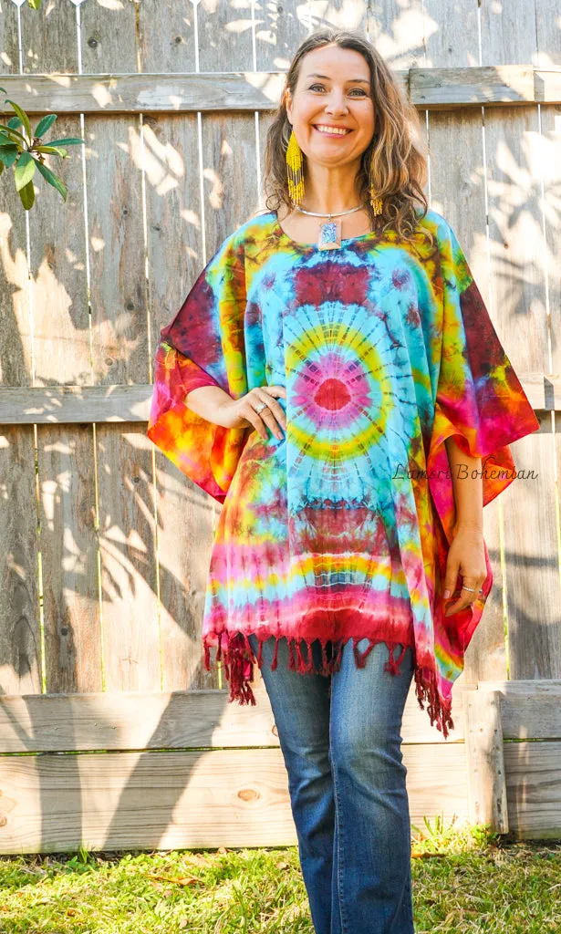 T6142- Hand Dyed Tunic Boho Kaftan Blouse Hippie Oversize Poncho Tops