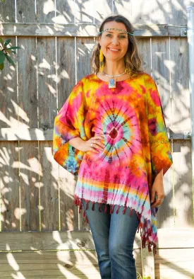 T6251- Hand Dyed Tunic Boho Kaftan Blouse Hippie Oversize Tops