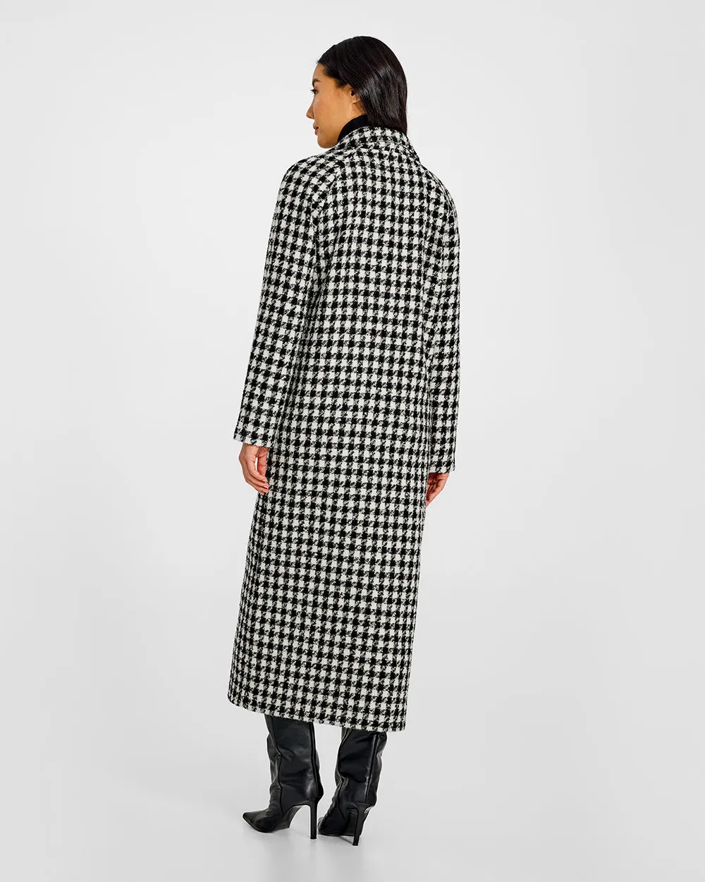 Tweed Houndstooth Suri Alpaca Long Raglan Sleeve Coat