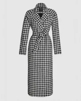 Tweed Houndstooth Suri Alpaca Long Raglan Sleeve Coat