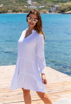 White Knee Length Cotton Beach Dress