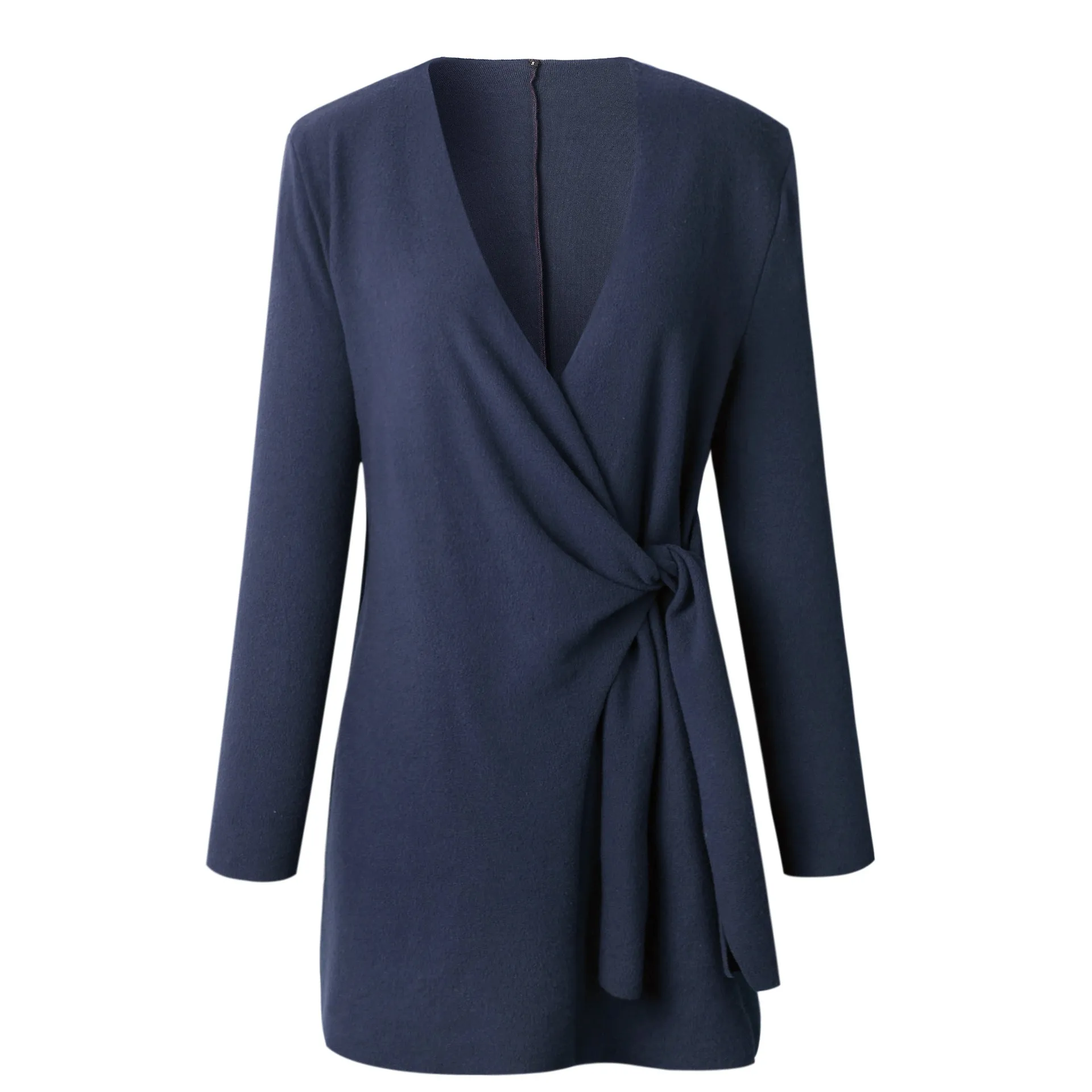 Woolen V-Neck Belted Cardigan Coat